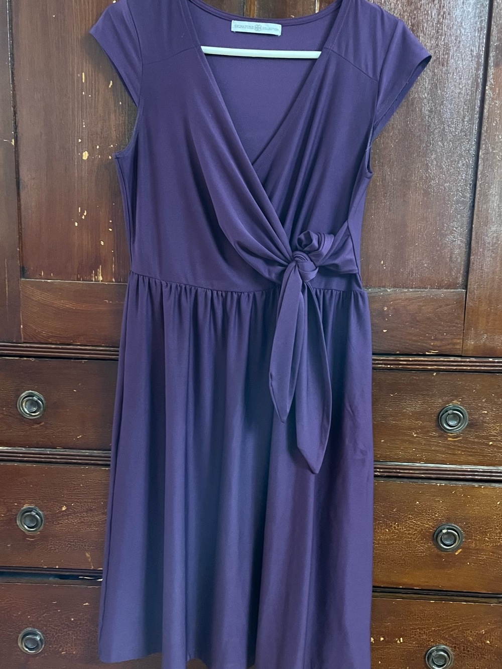 Stretchy grape Purple faux Wrap-Style Cap Sleeve Dress